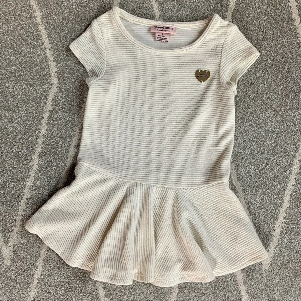 Juicy Couture Ivory and Gold Ribbed Stretch Dress Size 5